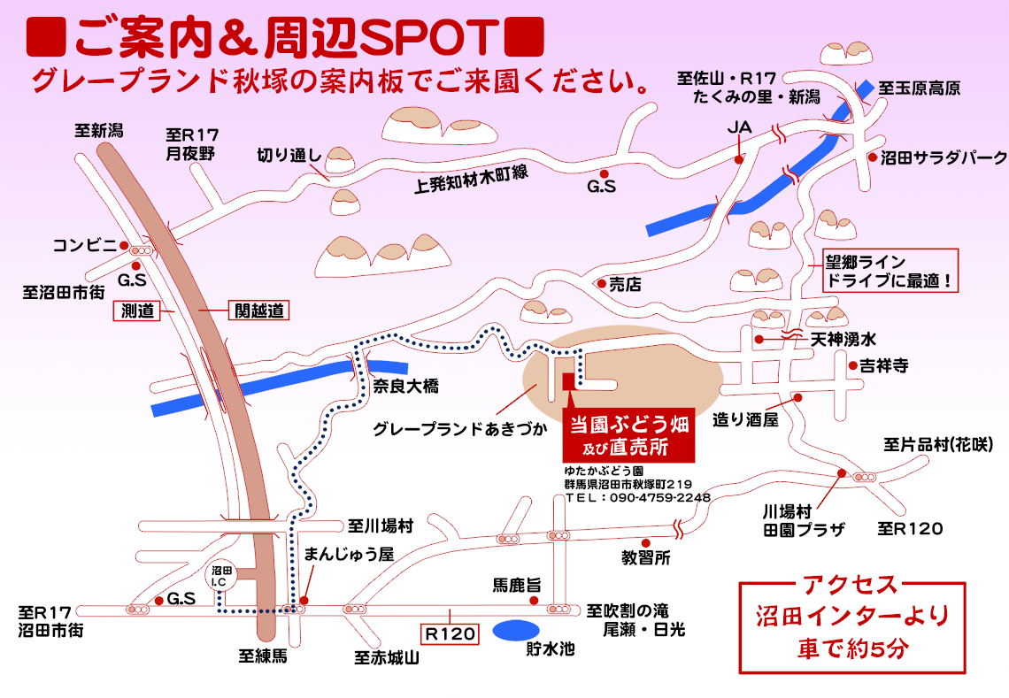 沼田ICからゆたかぶどう園へ車で約5分